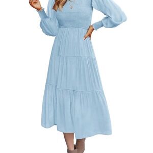 Chic Long Sleeve Light Blue Maxi Dress
